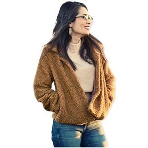 CAVALINI Camel Sherpa Teddy Bear Faux Fur Drop Shoulder Crop Jacket S